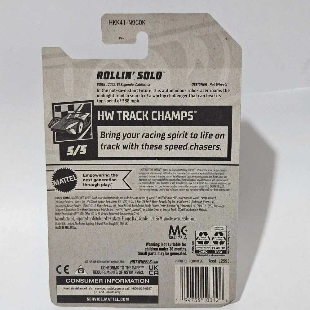 Hot Wheels Rollin Solo Red Blue HW Track Champs 133/250 2023 HKK41-N9C0K